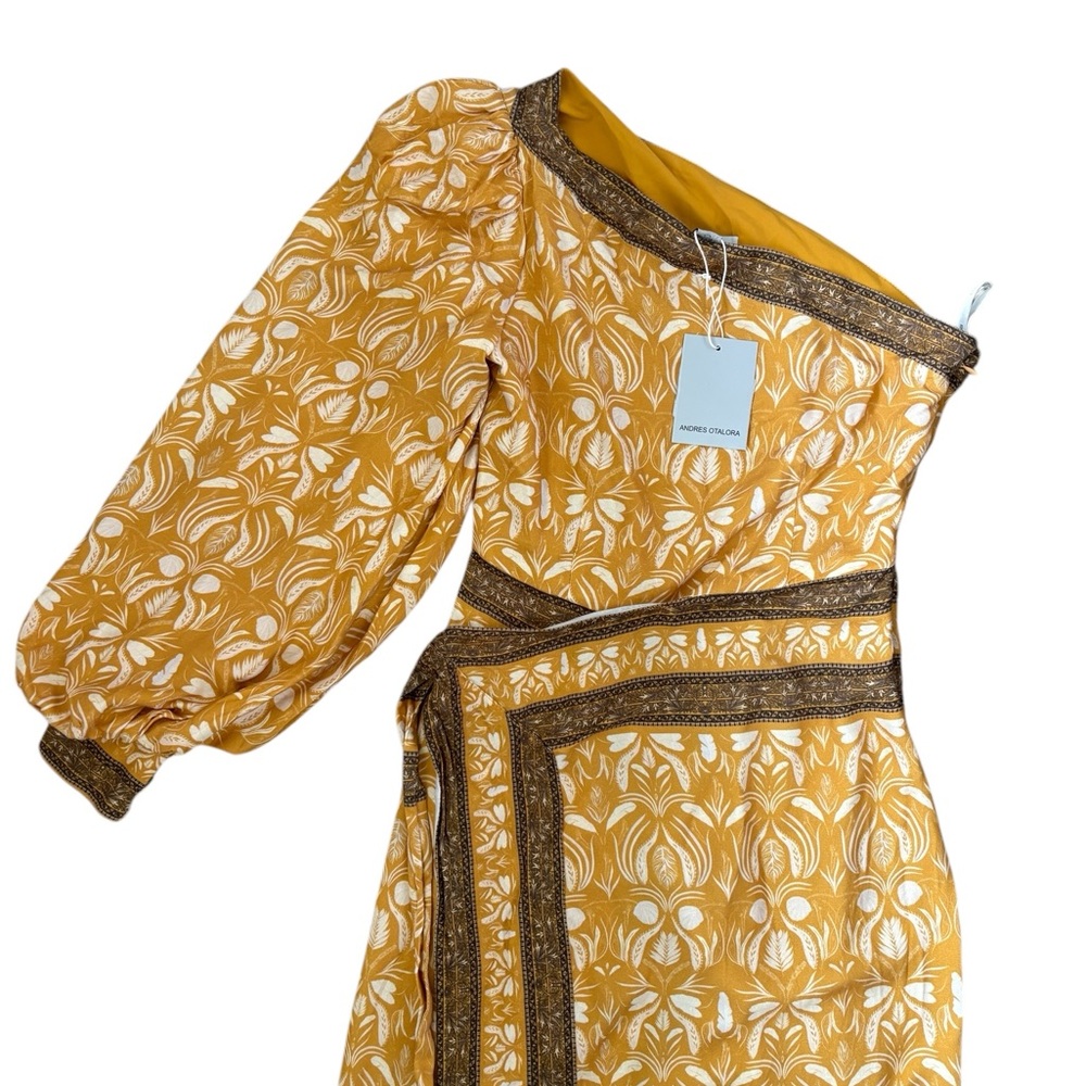 Andres Otalora Abril Asymmetric Pareo Midi Dress Size Orange/Brown Small NWT - Picture 9 of 15